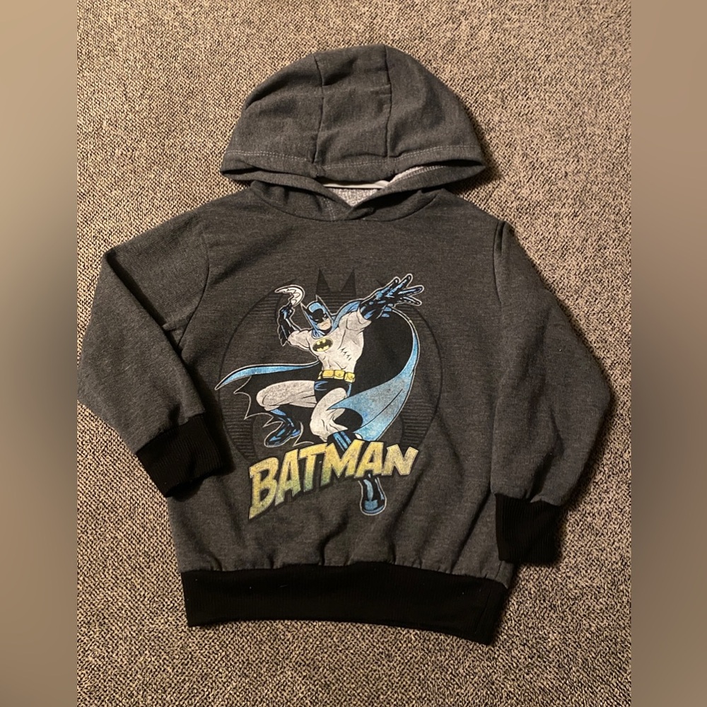 Children’s Y2K Batman Graphic Hoodie Sweatshirt - Charcoal Gray